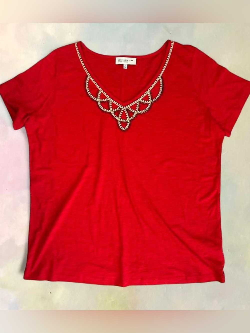 Boho Jones New York Beaded Red Short Sleeve Top SZ 1X Summer Vacation